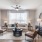 a living room with a large mirror
