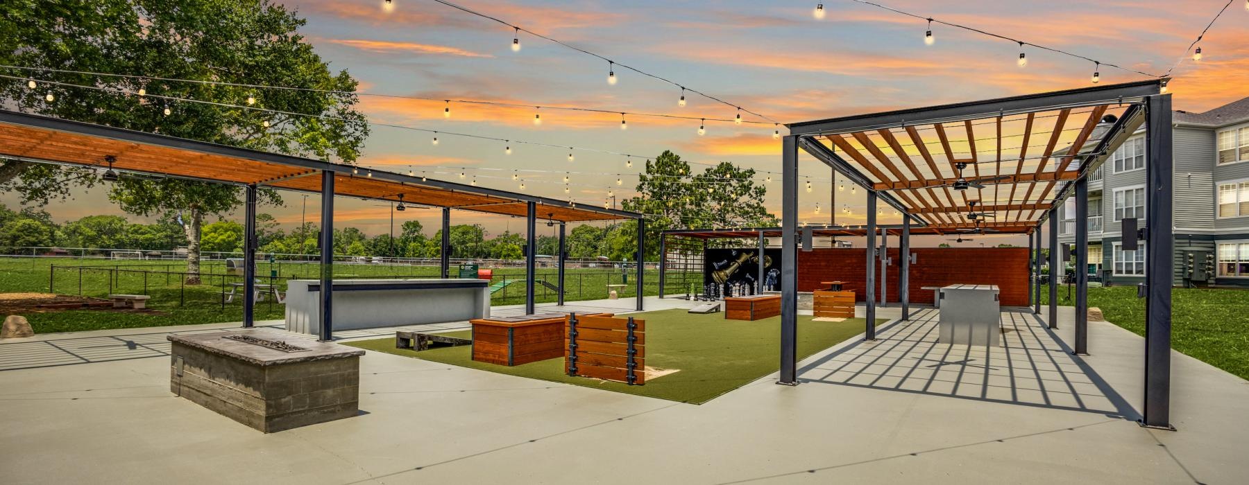 a building with a covered area